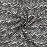 Maille jacquard imprimée vague zig zag seventies noir - Mondial Tissus