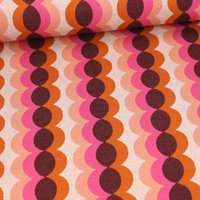 Maille jacquard coton fond rose motif géométrique rétro orange rose - Albstoffe - Albstoffe - Mondial Tissus