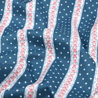 Tissu patchwork coton marine imprimé rayures fleuries - Mondial Tissus