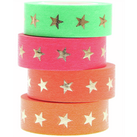 Lot de 4 Masking Tape étoiles dorés foil fluo 1.5 cm x 10 m - Rico Design - Rico Design - Mondial Tissus
