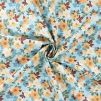 Tissu popeline de coton imprimé bouquet de fleurs bleu - Mondial Tissus