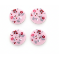 Lot de 4 boutons 18 mm multi fleurs rose et rouge - Récréatys - Mondial Tissus
