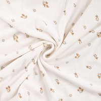 Maille jersey endroit effet éponge imprimée fleurette beige clair - Mondial Tissus