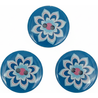 Carte de 3 boutons 2 trous 25 mm bleus à fleur - Récréatys - Mondial Tissus