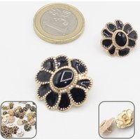 Lot de 5 boutons fleurs strass noir 20mm - Mondial Tissus