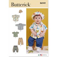 Patron Butterick 6949A - Chemises, t-shirts, pantalons et bonnets pour bébé du XS S M L - Butterick - Mondial Tissus