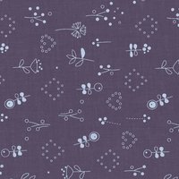 Tissu voile coton violet foncé motifs coeurs fins et végétation - Mondial Tissus