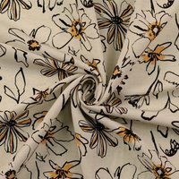 Tissu lin fleurs touche coloré jaune - Mondial Tissus