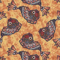 Tissu viscose chally imprimé poisson façon batik ocre - Mondial Tissus