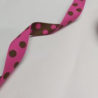 Ruban jacquard réversible pois marron et rose 25 mm - Frou Frou - Mondial Tissus