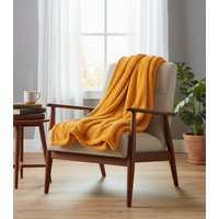 Plaid Teddy chaud jaune ocre 130x150 cm - Linder - Mondial Tissus