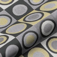 Tissu jacquard noir motifs ronds graphique gris et doré - Mondial Tissus