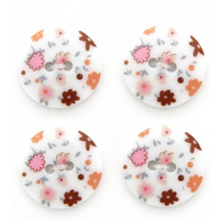 Carte de 4 boutons 2 trous 18 mm multi fleurs blanc et rose - Récréatys - Mondial Tissus