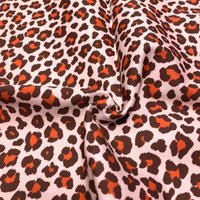 Tissu sergé coton rose pâle grand léopard rouge - Mondial Tissus