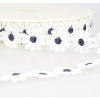 Ruban guipure pâquerette blanche et marine 25mm - Mondial Tissus