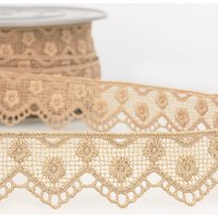 Ruban guipure fleurs beige 30 mm - Mondial Tissus