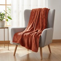 Plaid flanelle embossé terracotta feuilles dorées 130x170cm - MT - Mondial Tissus