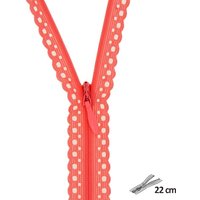 Fermeture dentelle géométrique 3 mm - 22 cm Corail - MT - Mondial Tissus