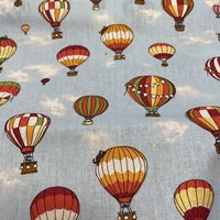 Tissu cretonne imprimé montgolfière bleu - Mondial Tissus