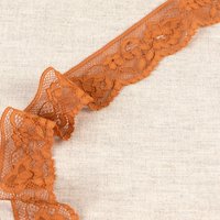 Ruban dentelle élastique frise fleuris marron chocolat 33mm - Mondial Tissus