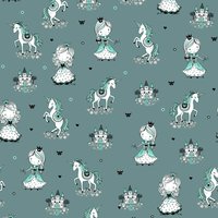 Maille jersey coton imprimée fées, chateaux et licornes - Mondial Tissus