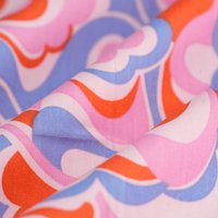 Tissu popeline coton vague psychédélique rose orange bleu - MT - Mondial Tissus