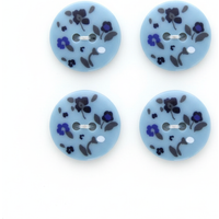 Lot de 4 boutons 18 mm multi fleurs bleu et bleu marine - Récréatys - Mondial Tissus