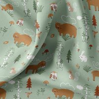 Tissu cretonne coton imprimé vie au canada vert amande - DOMOTEX - Mondial Tissus