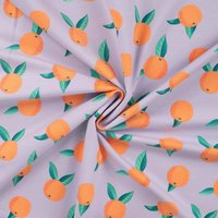 Maille french terry imprimée orange violet - Mondial Tissus