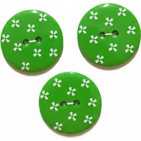 Carte de 3 boutons 2 trous 25 mm fleurette verts - Récréatys - Mondial Tissus