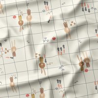 Tissu imperméable animaux mignons fond carreaux écru - DOMOTEX - Mondial Tissus