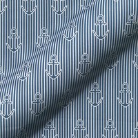 Toile semi panama premium imprimé ancre marine rayée bleu - Mondial Tissus