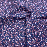 Tissu voile de coton doux marine branchages fleuris rouge - Mondial Tissus