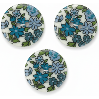 Lot de 3 boutons fleuris 25 mm écru et bleu - Frou Frou - Mondial Tissus