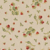 Tissu coton épais bachette effet lin motifs fraises sauvages - Mondial Tissus