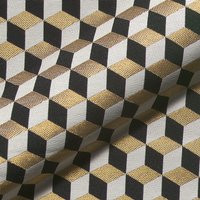 Tissu jacquard cube 3D noir blanc doré - Mondial Tissus