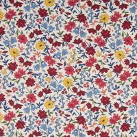 Tissu voile de coton floral muguet bleu rouge - Mondial Tissus
