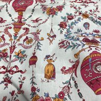 Tissu bachette montgolfières fleuries rose - Mondial Tissus