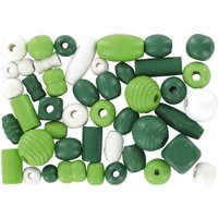 Perles en bois 0,5 à 2cm assortiment vert 60 pièces - Mondial Tissus