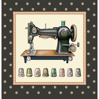Carré de tissu jacquard machine à coudre vintage 45 x 45 cm - Mondial Tissus