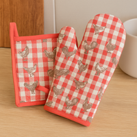 Gant et manique poulpette vichy rouge 18x28 cm et 20x20 cm - MT - Mondial Tissus