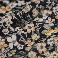 Tissu crêpe polyester lourd fleur écru noir - MT - Mondial Tissus