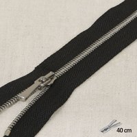 Fermeture à glissière maille fine noire tirette argenté 40 cm - Mondial Tissus