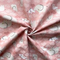 Tissu cretonne coton rose motif bébé éléphant love - DOMOTEX - Mondial Tissus