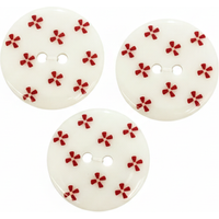 Carte de 3 boutons 2 trous 25 mm blancs fleurette rouge - Récréatys - Mondial Tissus