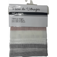 Paire de vitrages rayures Bayadère carmin 60 X 120 cm - Mondial Tissus