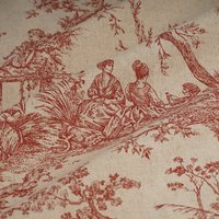 Tissu toile de Jouy coton lin rose - MT - Mondial Tissus