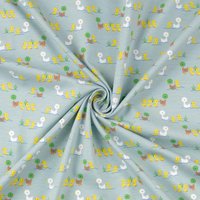 Maille jersey coton imprimée famille canard bleu - Mondial Tissus