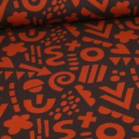 Maille jacquard coton bio imprimé forme géo abstraite orange et marron - Albstoffe - Albstoffe - Mondial Tissus