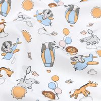 Toile coton 52 fils motifs animaux en fete bleu - Mondial Tissus